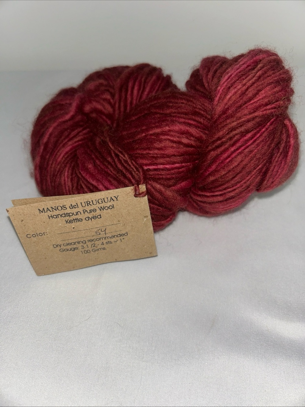 Manos Del Uruguay Yarn Handspun Pure Wool Kettle Dyed Color 54 Brick Red 1 Skein